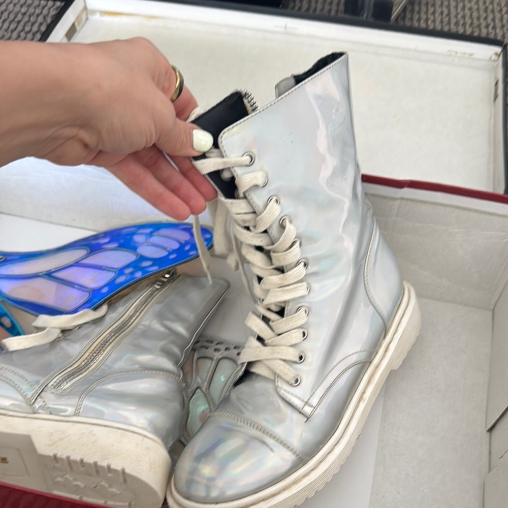 Dolls Kill Holographic Lace-Up Boots